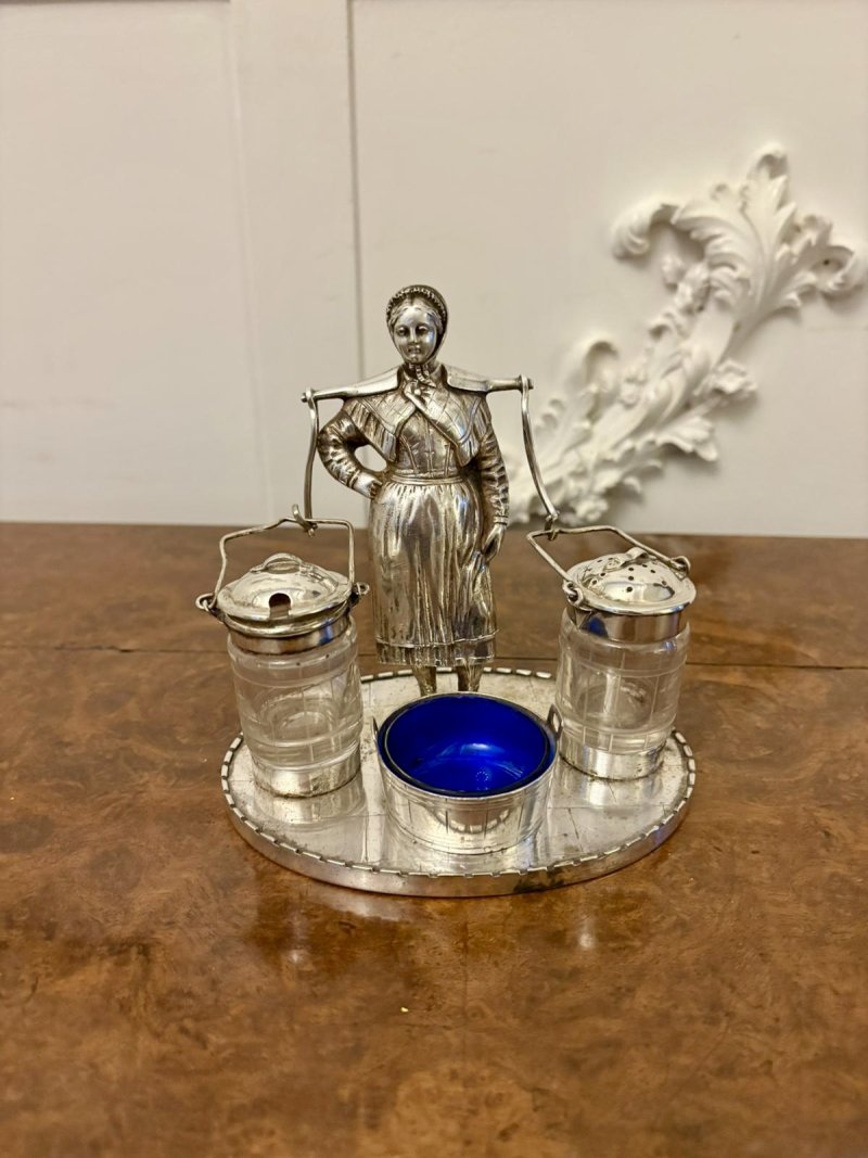 Unusual Antique Edwardian Quality Silver Plated Cruet Set